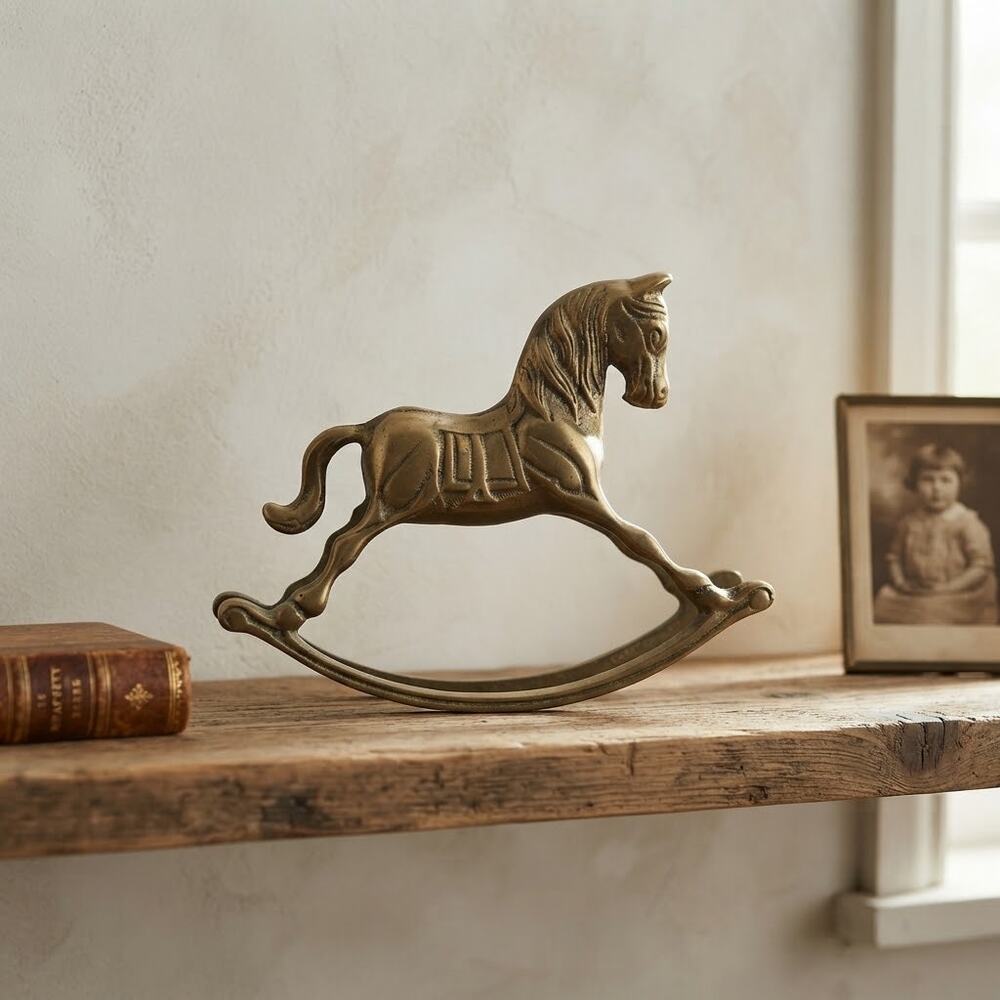 Vintage Solid Brass Rocking Horse Figurine Decor Collectible